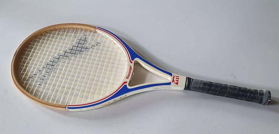 Vintage SLAZENGER MAXI -made in SA- wooden tennis racket as per photo.