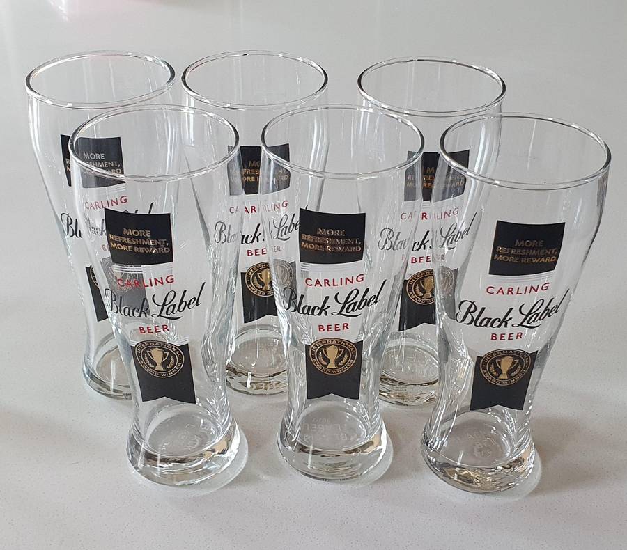 Set of 6 x 500ml CARLING BLACK LABEL BEER GLASSES as per photos