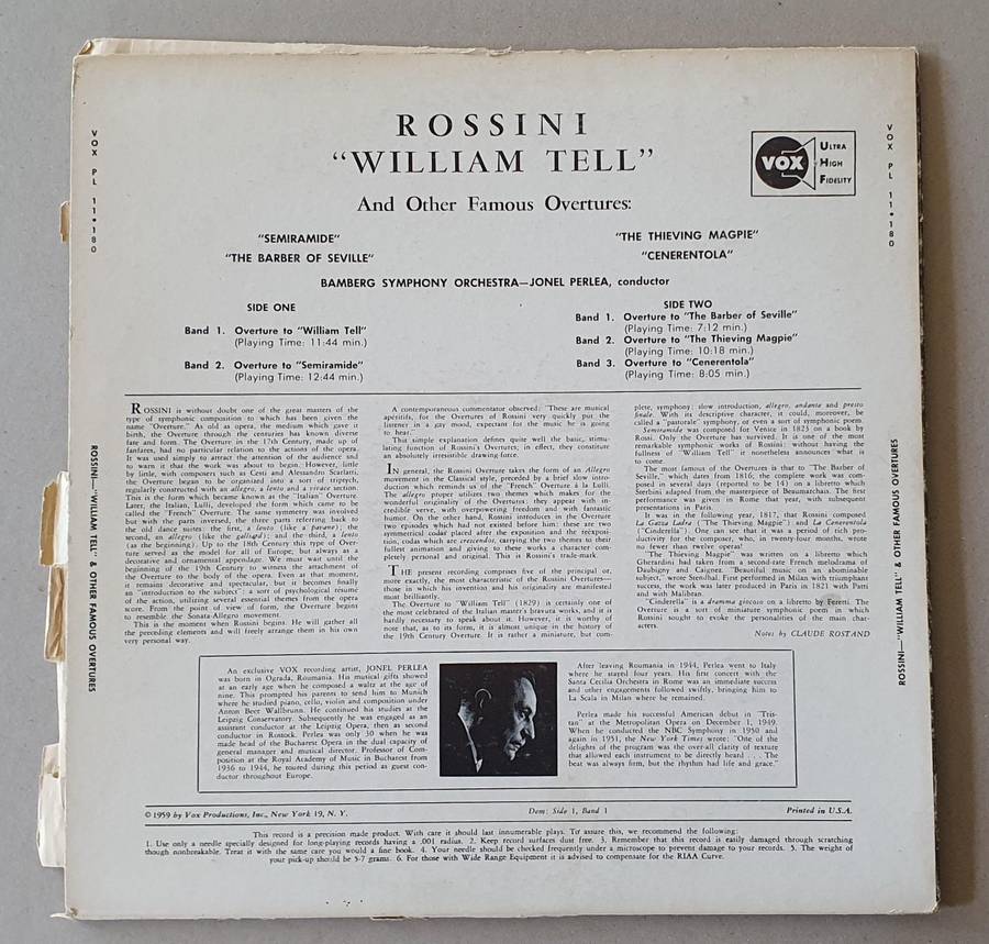 ROSSINI "William Tell" - vintage vinyl LP as per photo