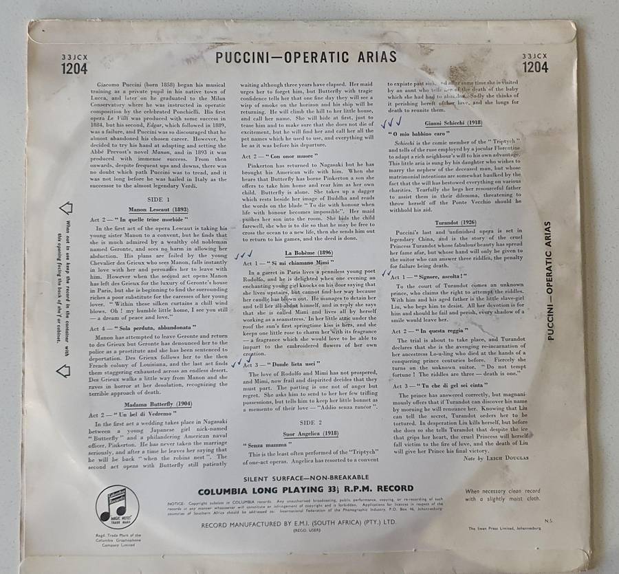 MARIA MENEGHINI CALLAS sings Operatic Arias by Puccini - vintage vinyl LP as per photo