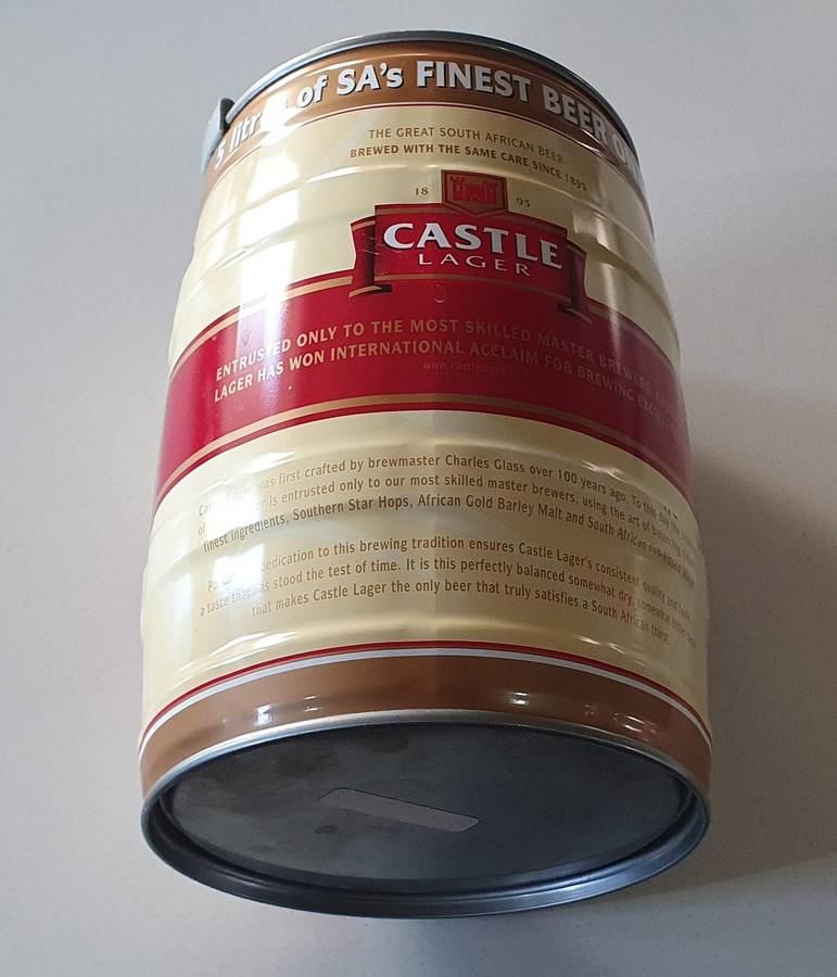 Large 5 liter CASTLE lager  tin as per photos