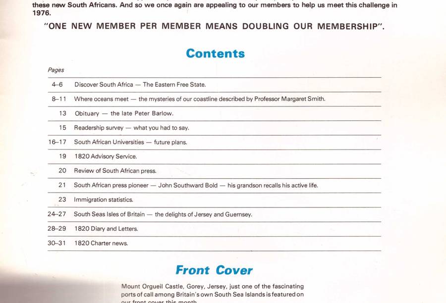 The 1820 (Settlers Association of South Africa) February 1976