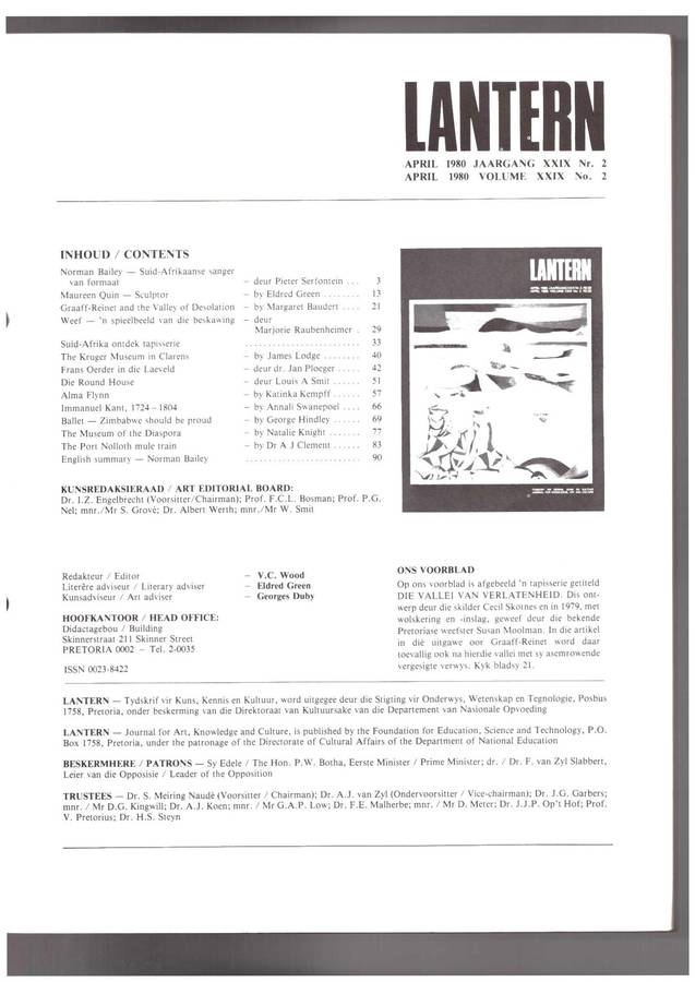 Lantern The Cultural Journal / Die kultuurtydskrif,   Kruger Museum in Clarens, Frans Oerder, etc..