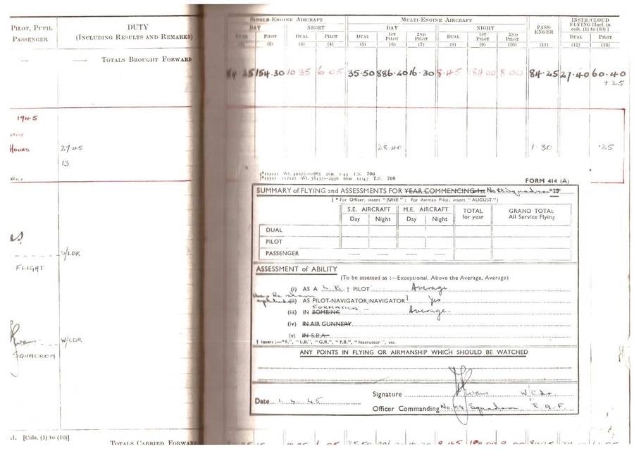 Royal Air Force, Pilots Flying Log Book