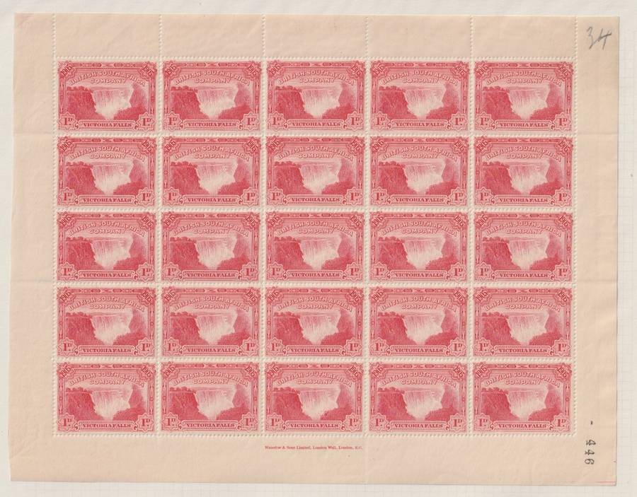Rhodesia BSAC 1905 Falls 1d perf 14 full sheet of 30 very fine unmounted mint