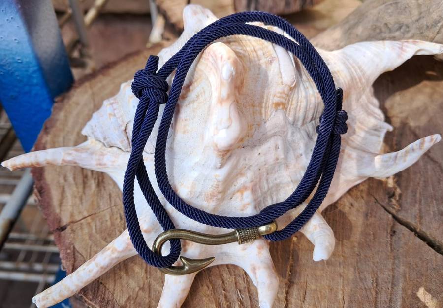 Metal Fishhook Cord Bracelet - Adjustable Navy Blue