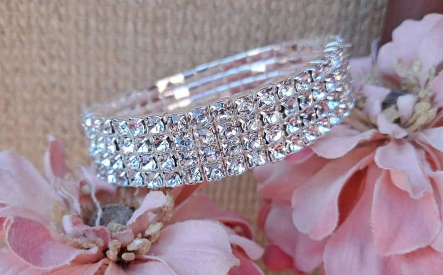 Gorgeous Diamante Fashion Bracelet - Four Row Silver