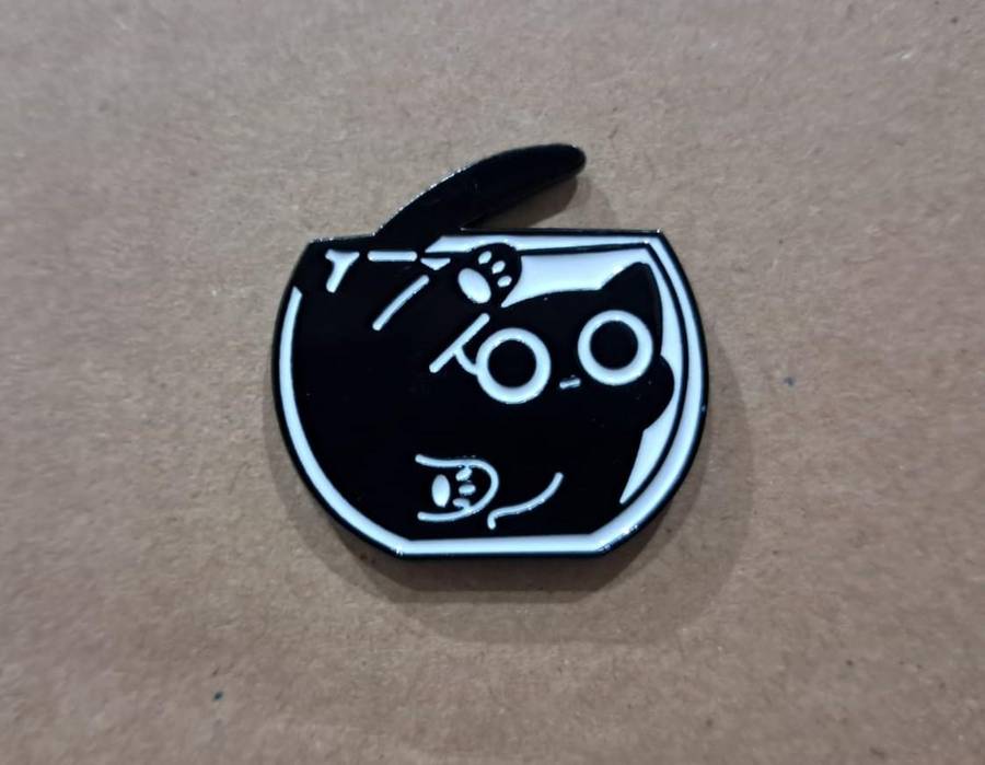 Enamel Metal Pin Badge Black Cat in Bowl
