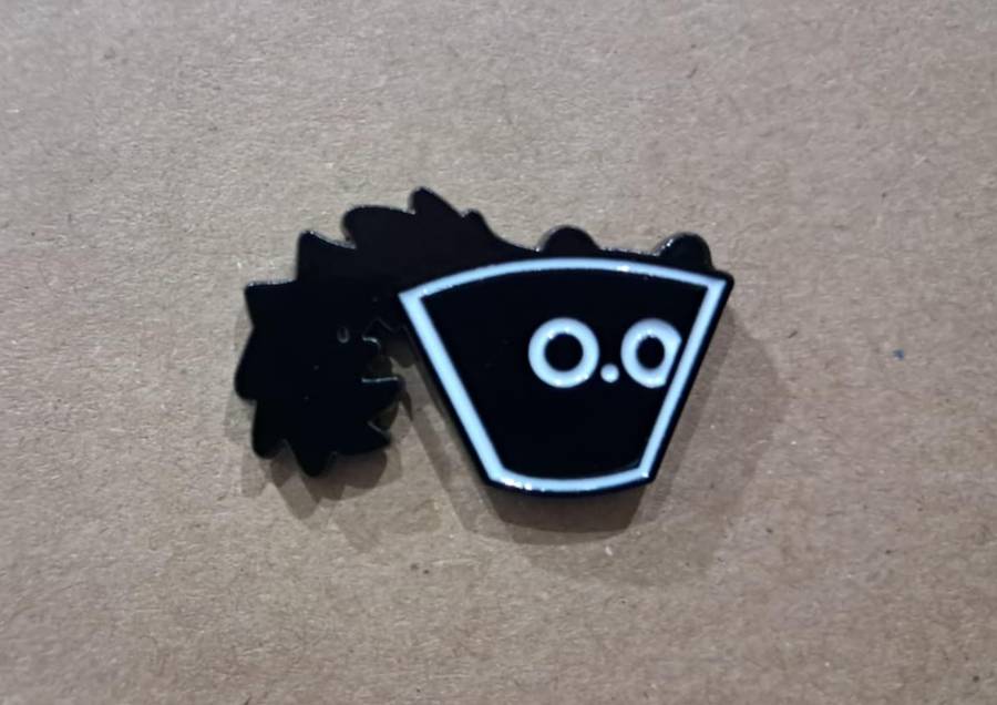 Enamel Metal Pin Badge Black Cat Fluffy Tail in Bowl