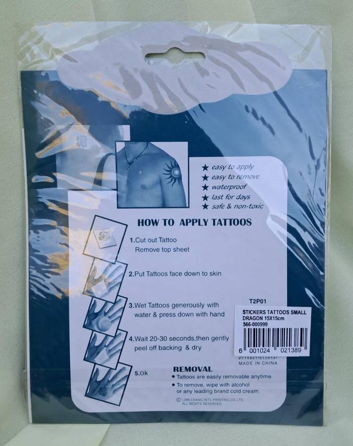 Temporary Glitter Tattoo Snake Sword NOS