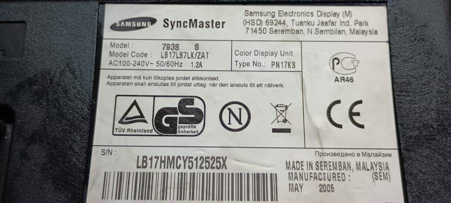Samsung SyncMaster CRT monitor Model 793S