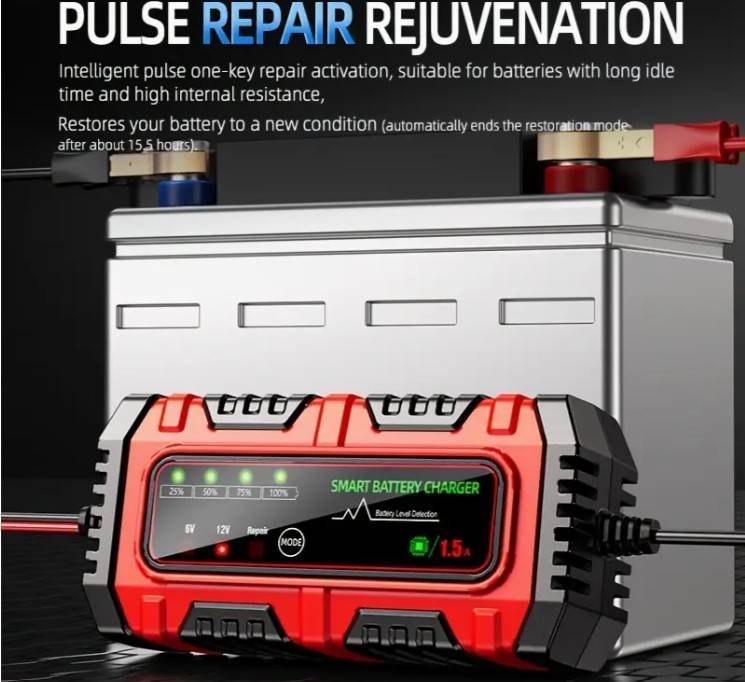 6V 12V 1.5A Automatic Intelligent Recognition Battery Charger - Yellow