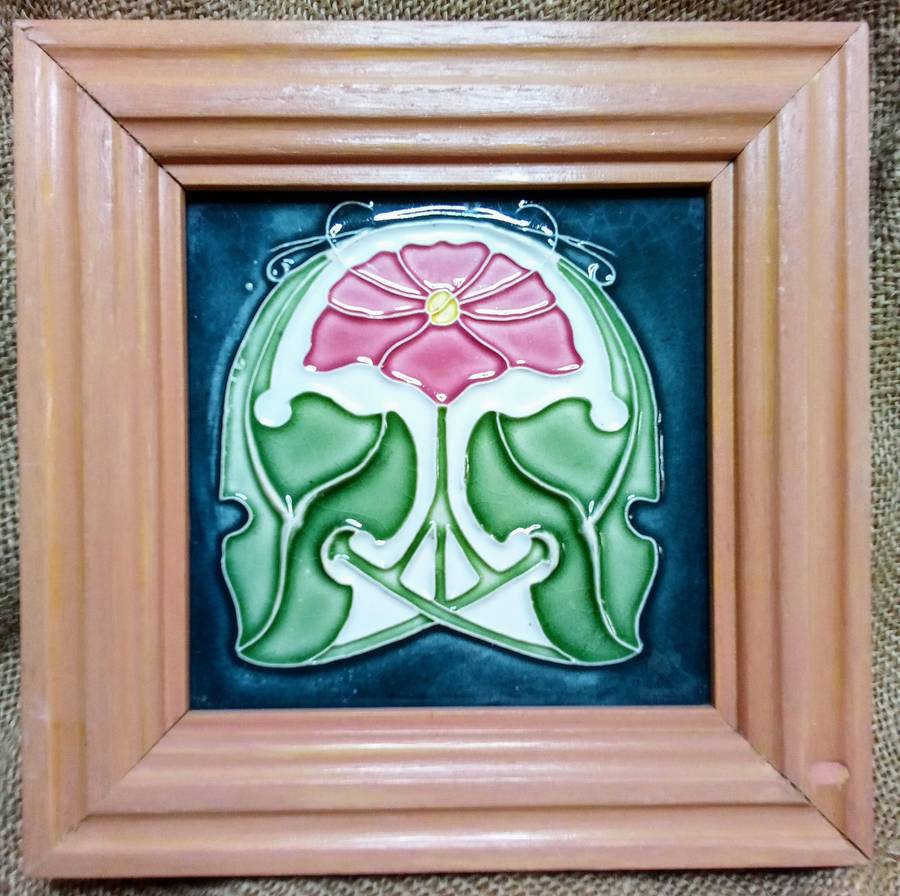 Stunning set of framed art nouveau style tiles