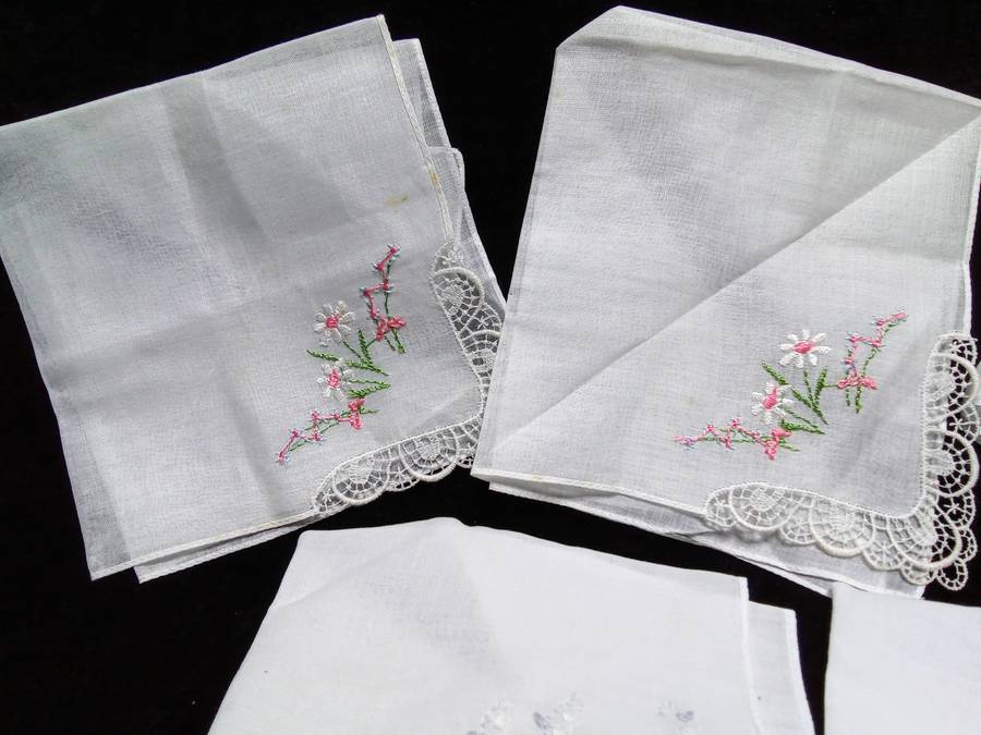 Five charming vintage handkerchiefs