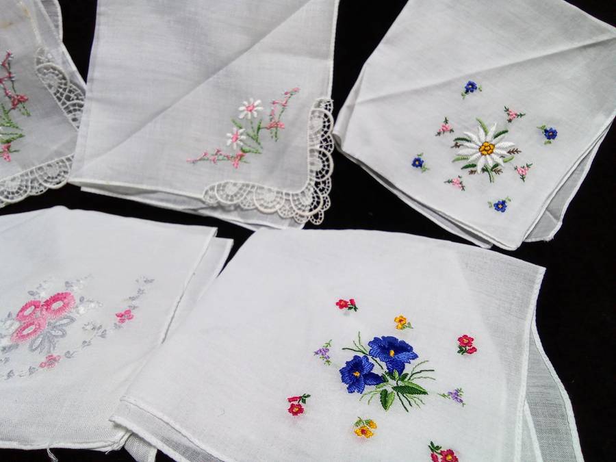 Five charming vintage handkerchiefs