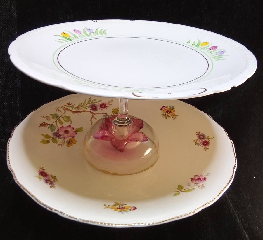 Loving this special item! Cake stand built out of vintage items.