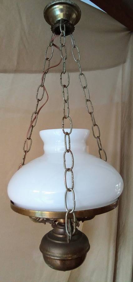 Lovely vintage ceiling light with milk glass shade