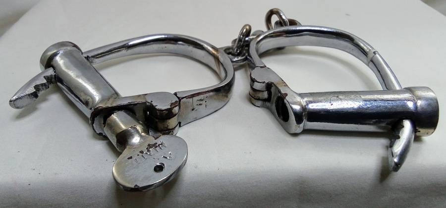 Vintage English DARBY STYLE HANDCUFFS with original key