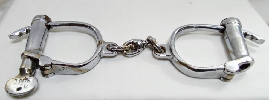 Vintage English DARBY STYLE HANDCUFFS with original key