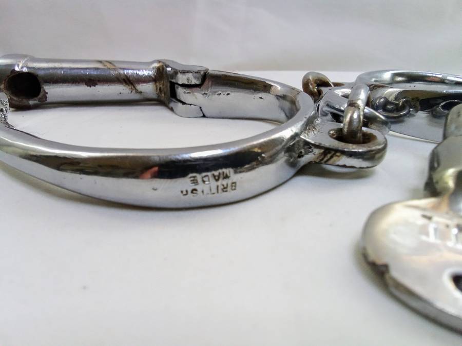 Vintage English DARBY STYLE HANDCUFFS with original key