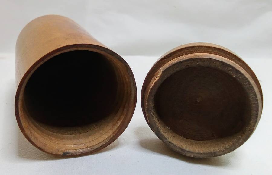 Antique Treenware Wood Canister with Threaded Lid