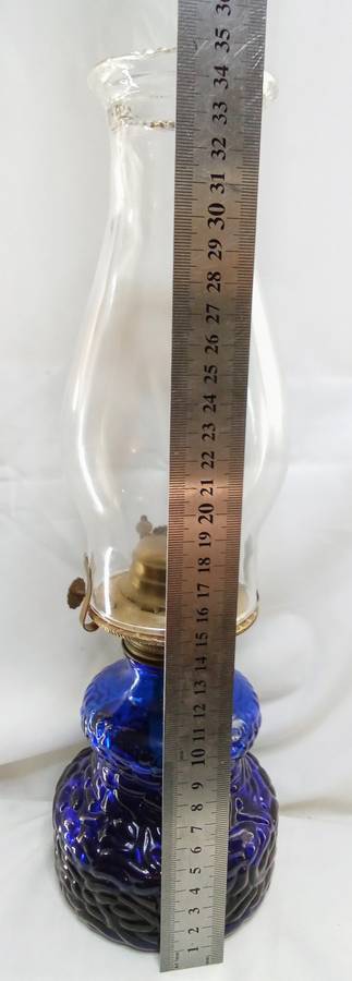 Stunning vintage blue glass oil lamp