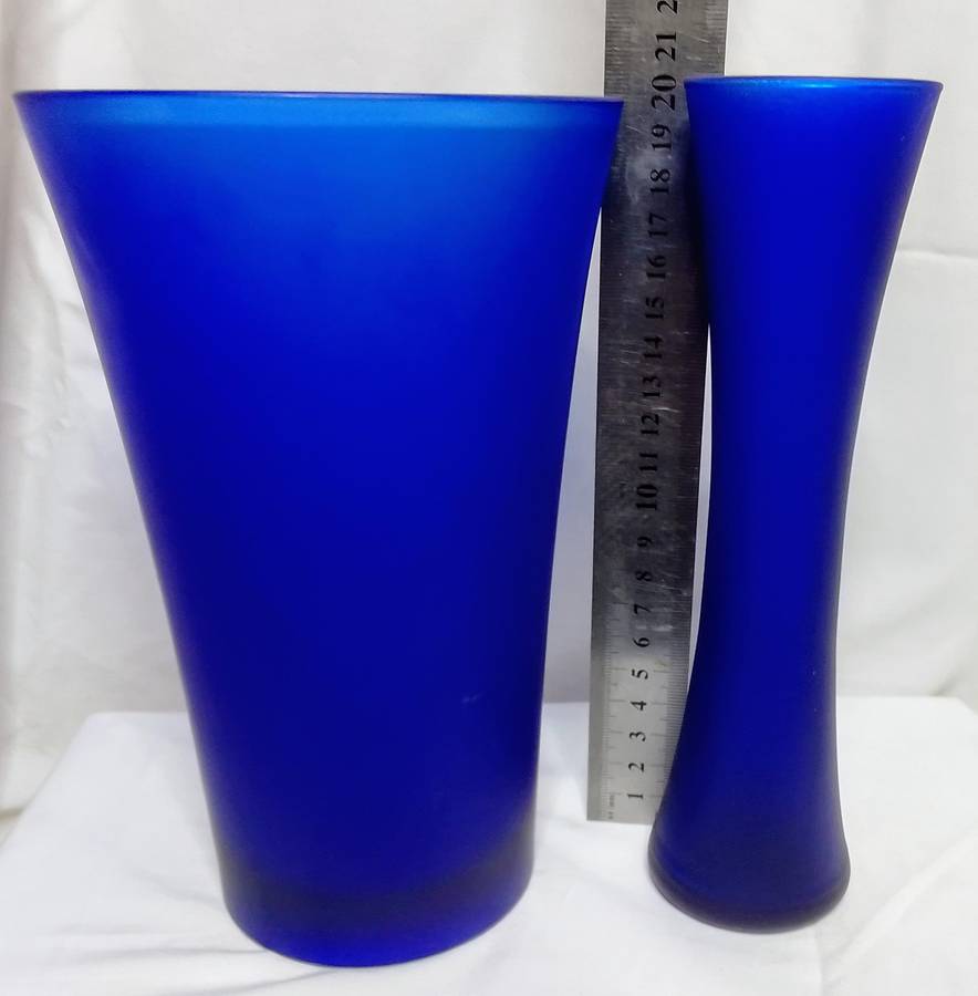 Two beautiful blue matt glass vases