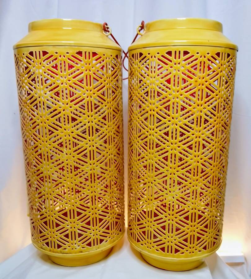 Two huge stunning enameled candle lanterns