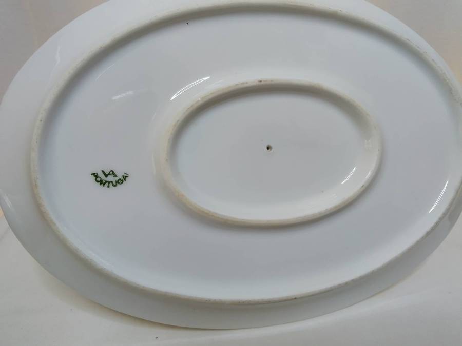 Pretty vintage Vista Alegre gravy boat with attached underplate (Portugal)