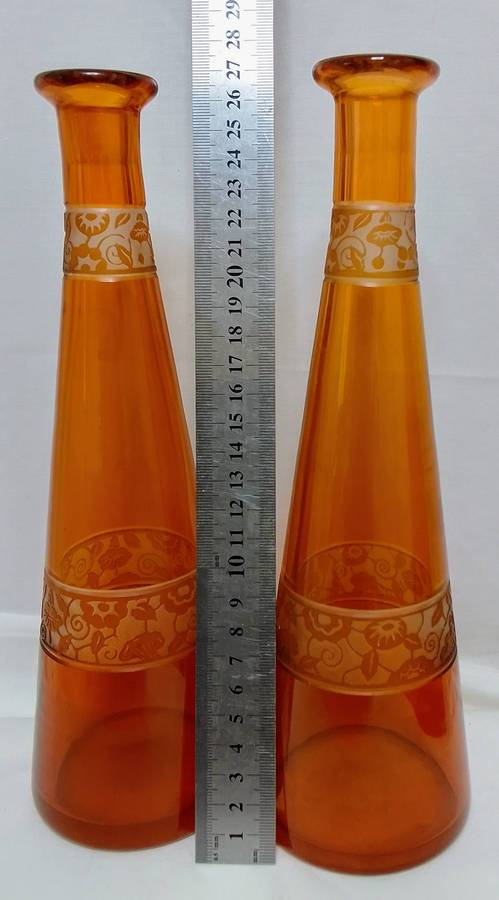 Two exquisite antique French Cristalleries de Nancy Art Glass - aperitif decanter bottles