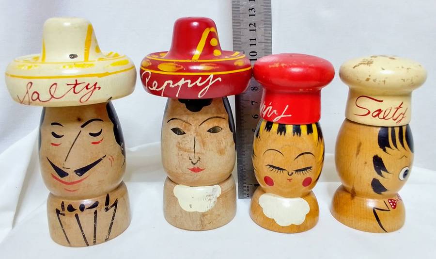 Two cute vintage wooden Salt & Pepper sets