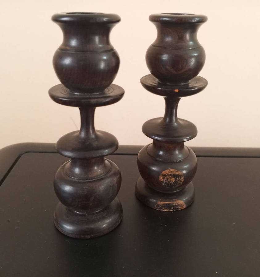Candle Holder Dark Wood Set of 2