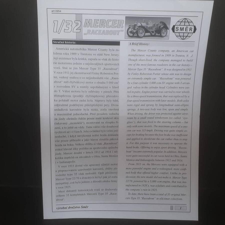 SMER 0954 Static Kit Mercer Raceabout 1912 Boxed