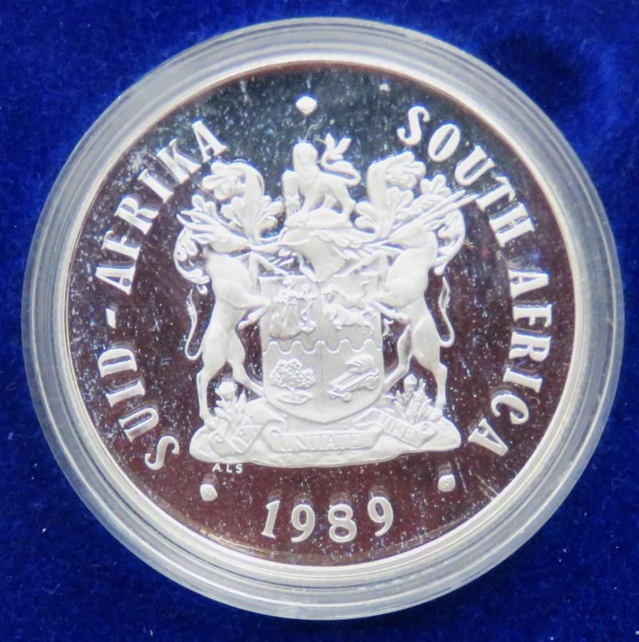 1989 Republic of South Africa Silver Proof R1 encapsulated as issued and in SAM Box-3 Available