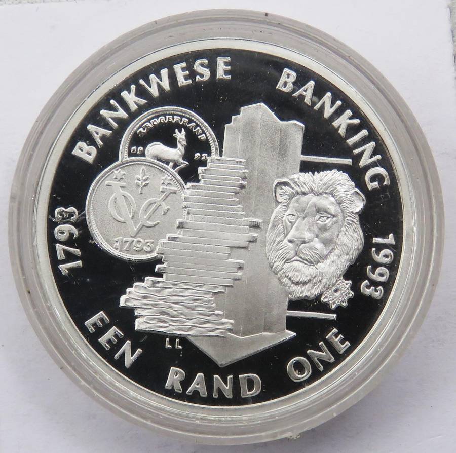 1993 Republic of South Africa Silver Proof R1 "BANKING" encapsulated as issued and in SAM Box