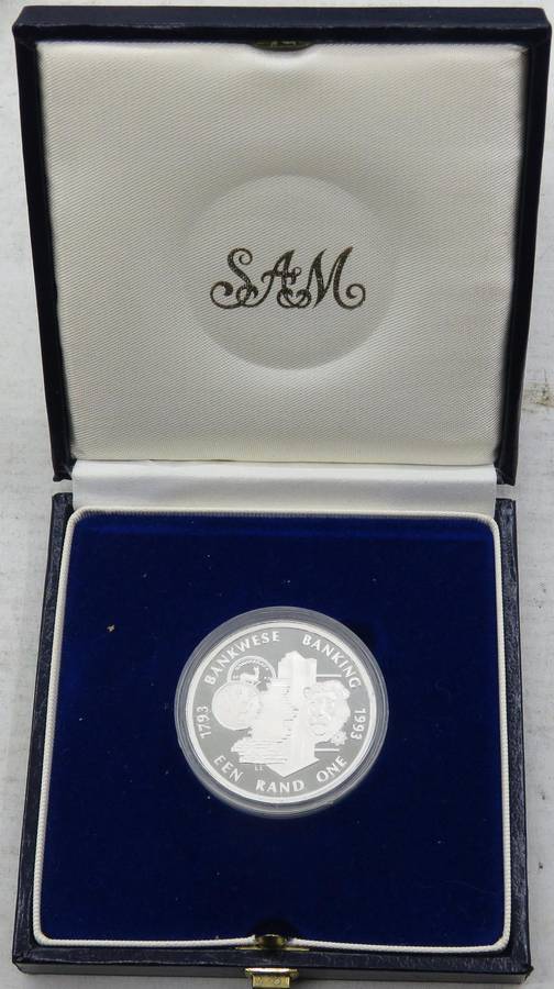 1993 Republic of South Africa Silver Proof R1 "BANKING" encapsulated as issued and in SAM Box