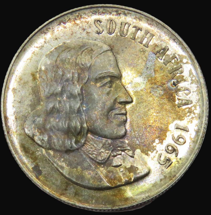 1965 Union of South Africa Silver R1 Proof (English legend) Lovely abstract toning