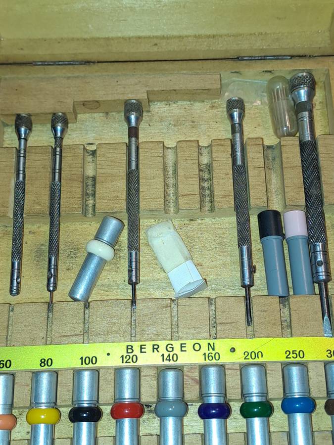 Bergeon screw drivers with extra tips in original box