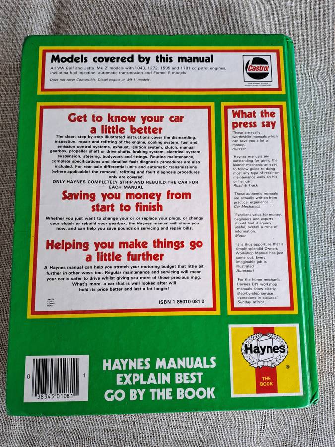 VW (petrol) Golf & Jetta, 1984-1985  Owners Workshop Manual - Haynes