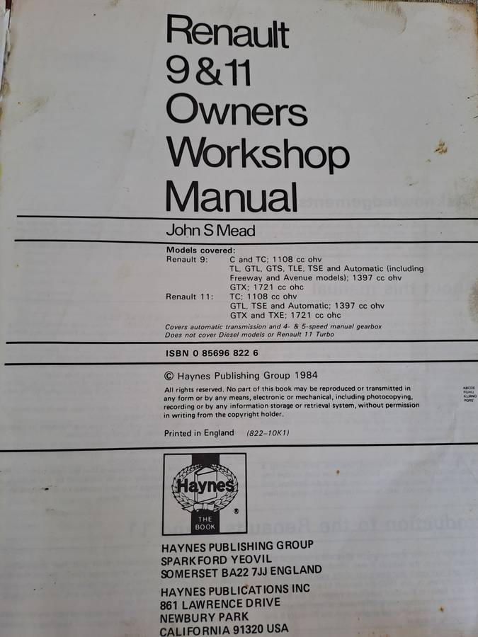Renault 9 & 11 - 1982 to 1984 Owners Workshop Manual - Haynes