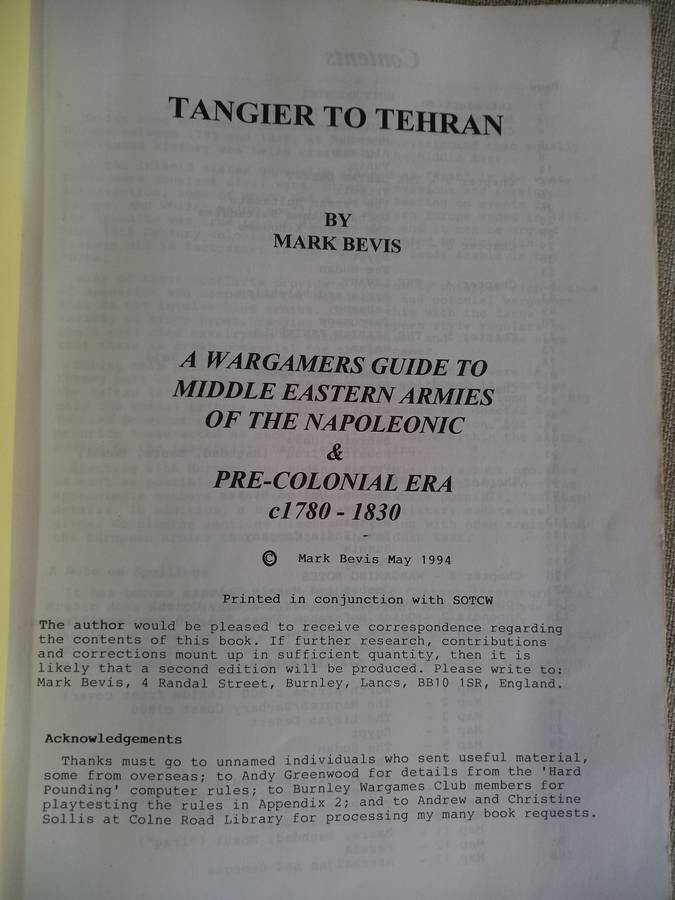 Tangier to Tehran - a wargamers guide to middle eastern armies of the Napoleonic and Colonial Era -