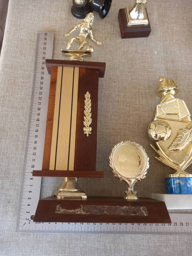 Collection of 13 soccer trophies
