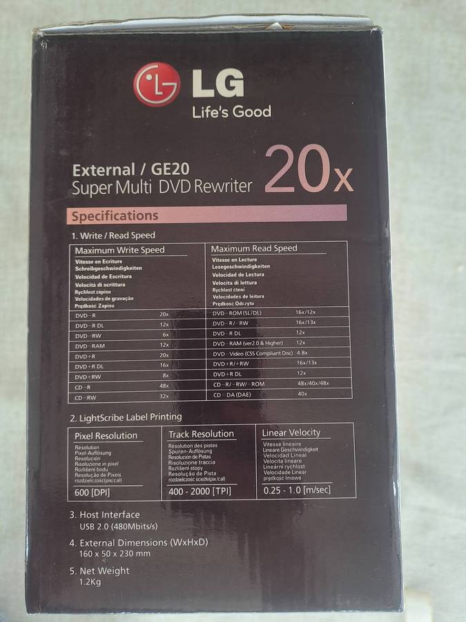 LG DVD Rewriter 20X External / GE20