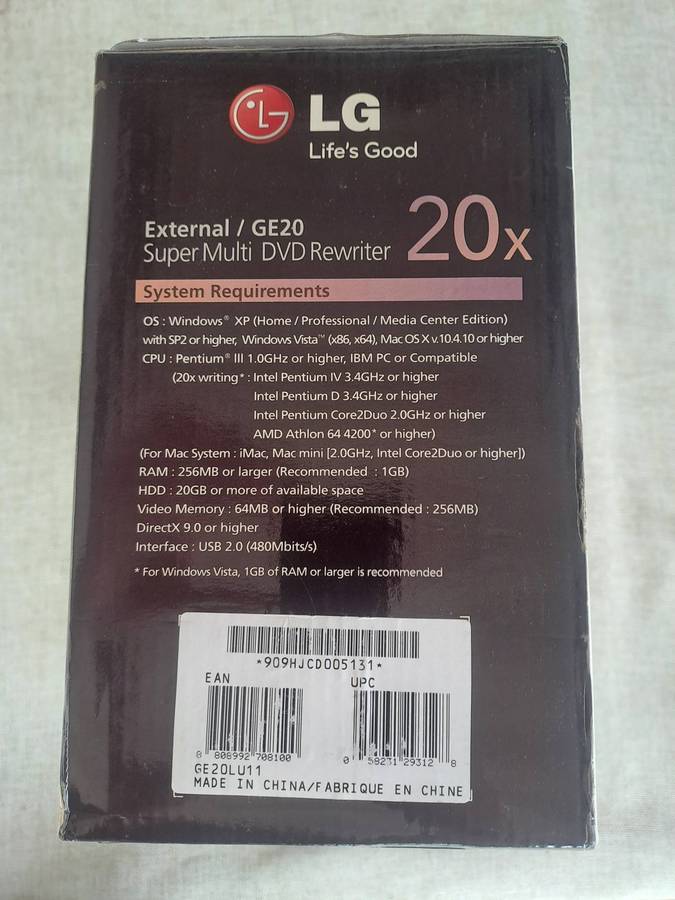 LG DVD Rewriter 20X External / GE20