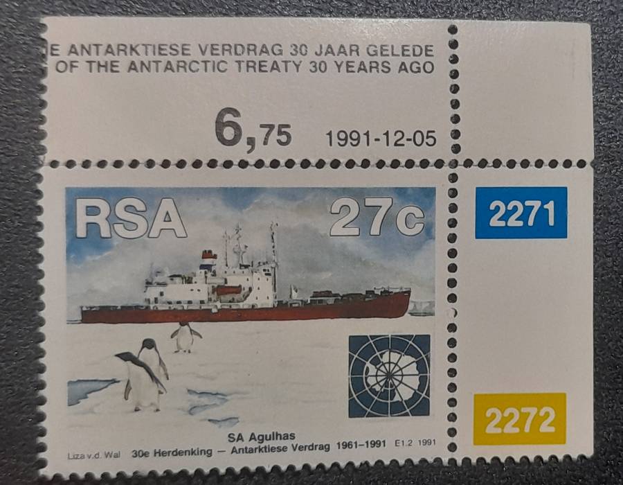 South Africa  SA Agulas Antarktiese verdrag 1961 - 1991   27c Stamp