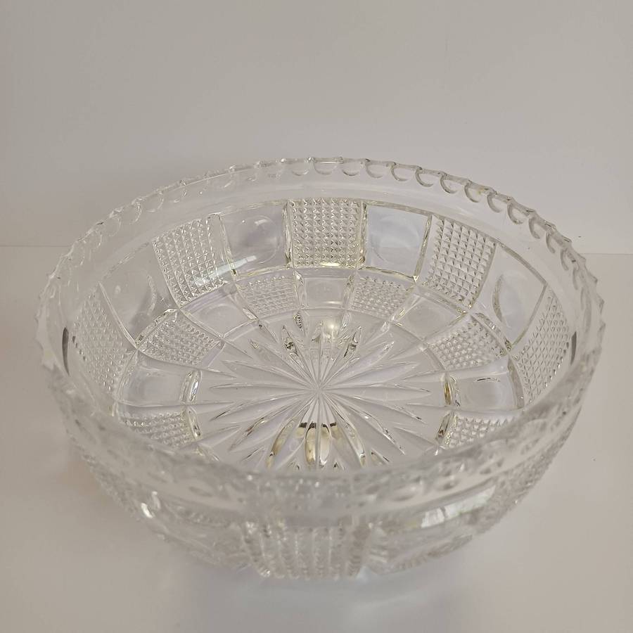 Antique American Brilliant Cut Crystal (ABP) Salad/Serving Bowl  Heavy Hand-Cut Glass c. 1890-1915