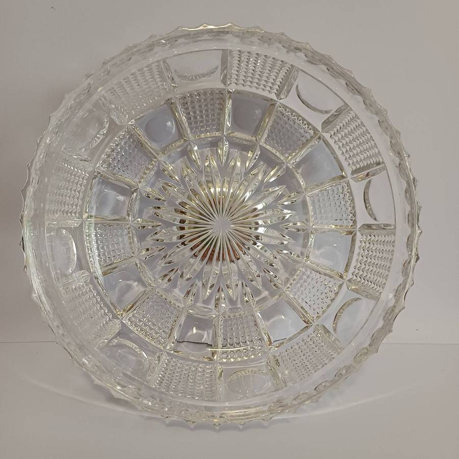 Antique American Brilliant Cut Crystal (ABP) Salad/Serving Bowl  Heavy Hand-Cut Glass c. 1890-1915