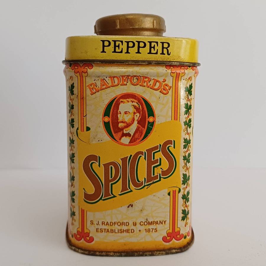 Vintage Radford's Spices "PEPPER" Tin Shaker (S. J. Radford & Co.)