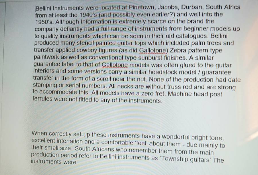Bellini Special arch top acoustic Guitar 1950's to early 1960's made in Pinetown.