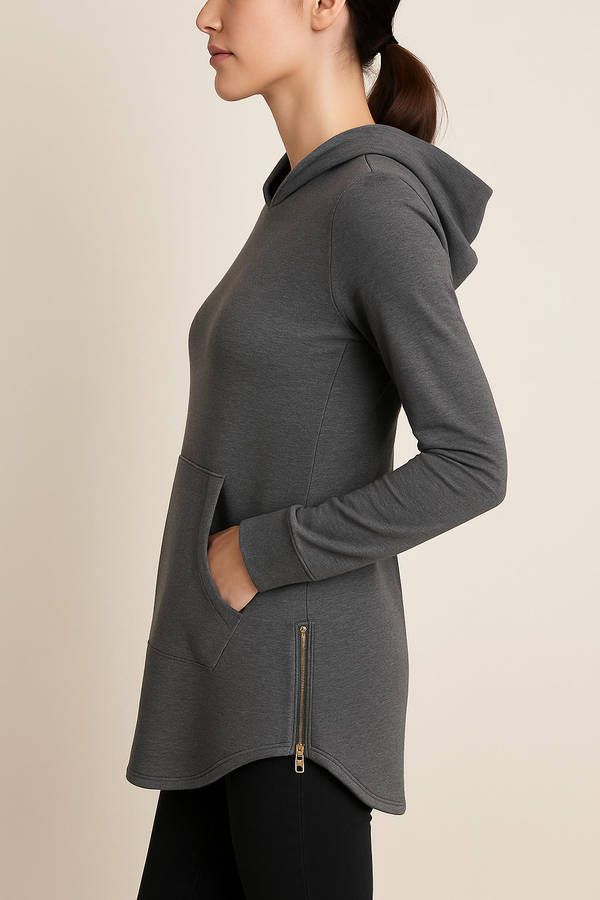 REDUCED New Feelings Casual Gray Hooded Tunic Top with Side Zippers  Size M